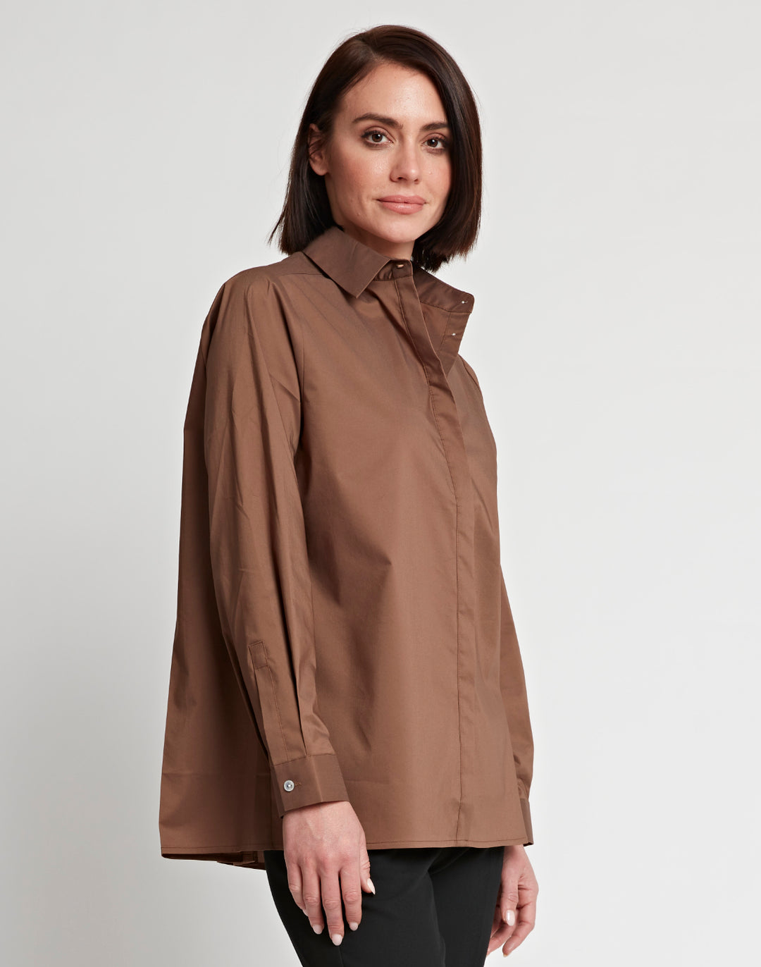 Sara Long Sleeve Pleated Back Cotton Shirt