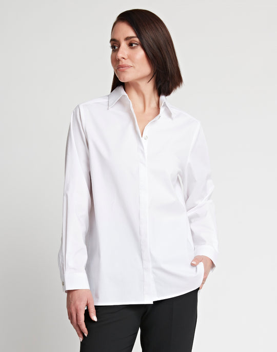 Sara Long Sleeve Pleated Back Cotton Shirt