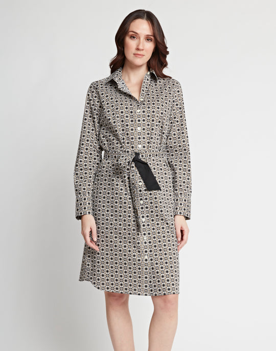 Kathleen Long Sleeve Geometric Tile Print Dress