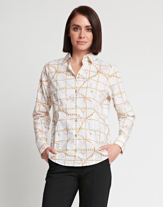 Diane Long Sleeve Chain Motif Print Shirt