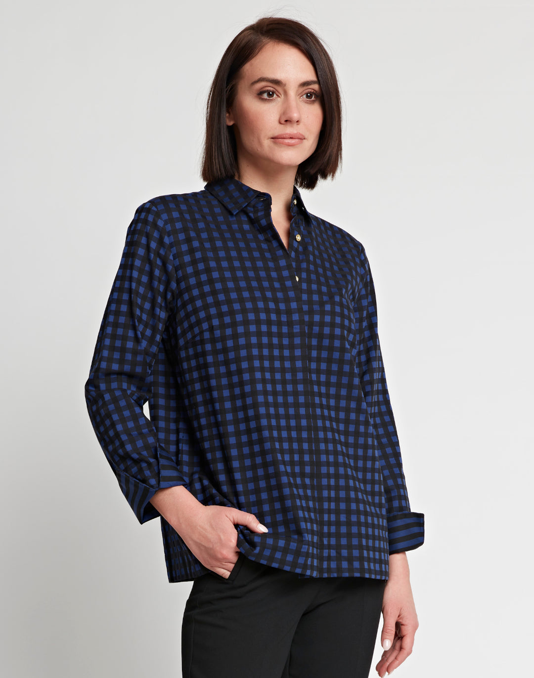 Xena Long Sleeve Black Stripe/Gingham Combo Shirt