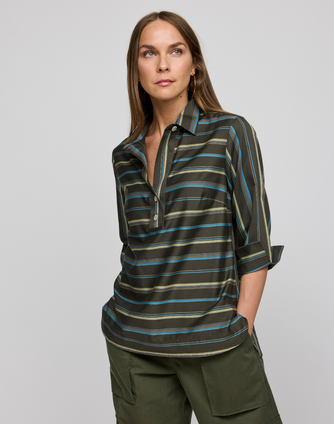 Charlotte 3/4 Sleeve Variegated Satin Stripe Top