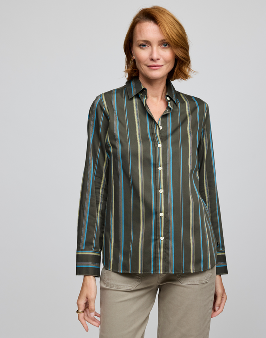 Reese Long Sleeve Variegated Satin Stripe Shirt