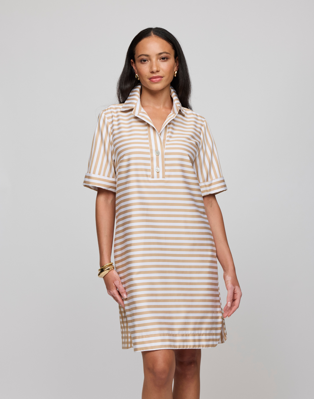 Aileen Short Sleeve Stripe/Gingham Dress