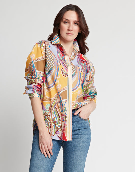 Halsey Long Sleeve Multi-Colored Paisley Print Shirt