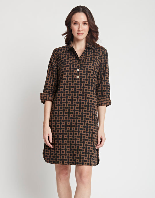 Charlotte 3/4 Sleeve Double Face Geo Dress