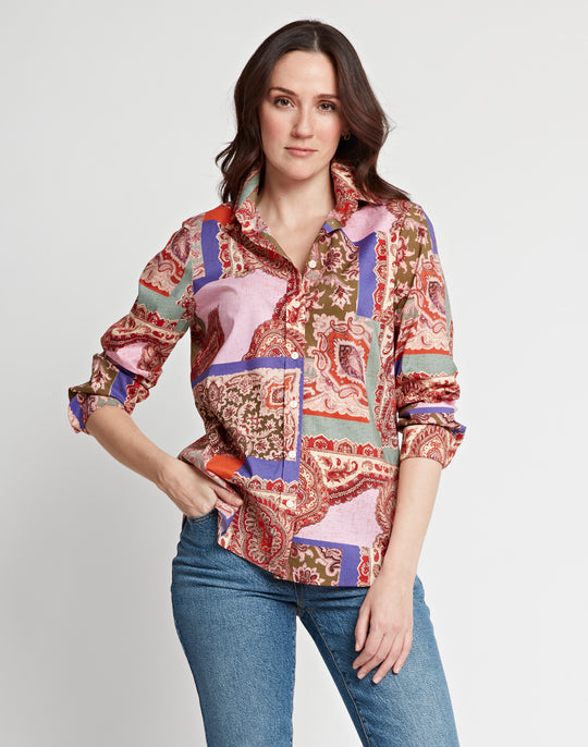 Reese Long Sleeve Patchwork Paisley Print Shirt