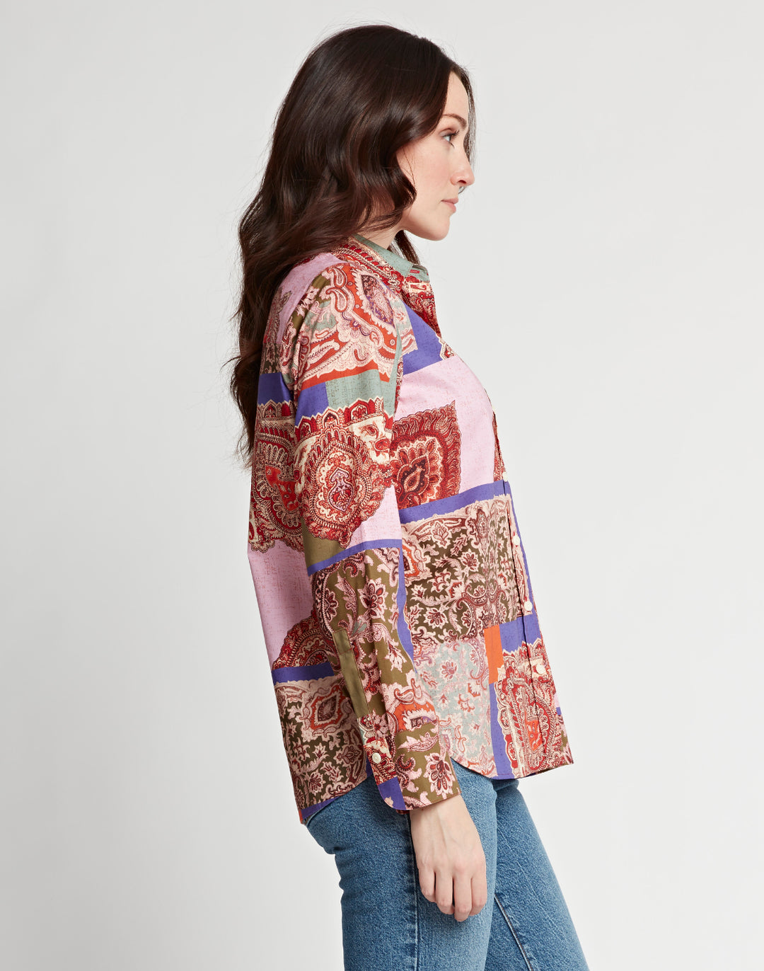 Reese Long Sleeve Patchwork Paisley Print Shirt