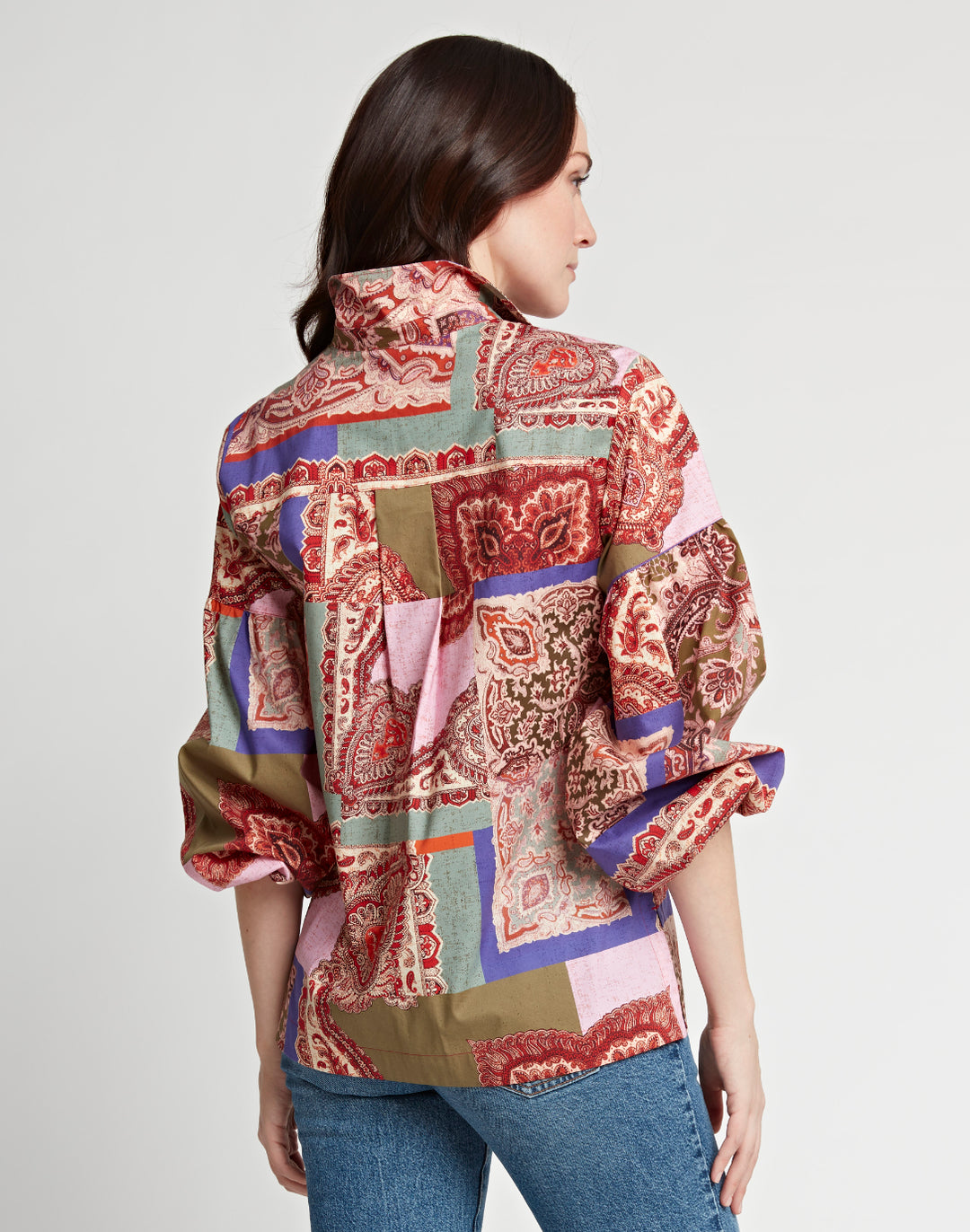 Arianna Long Sleeve Patchwork Paisley Print Top