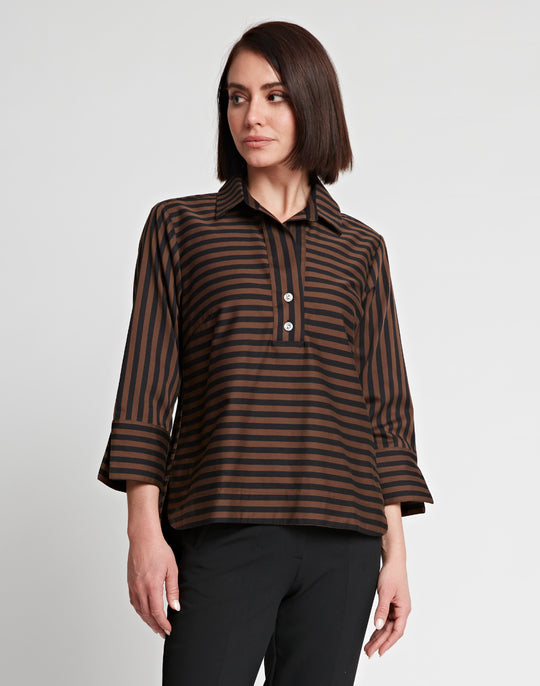 Aileen 3/4 Sleeve Stripe/Gingham Black Combo Top