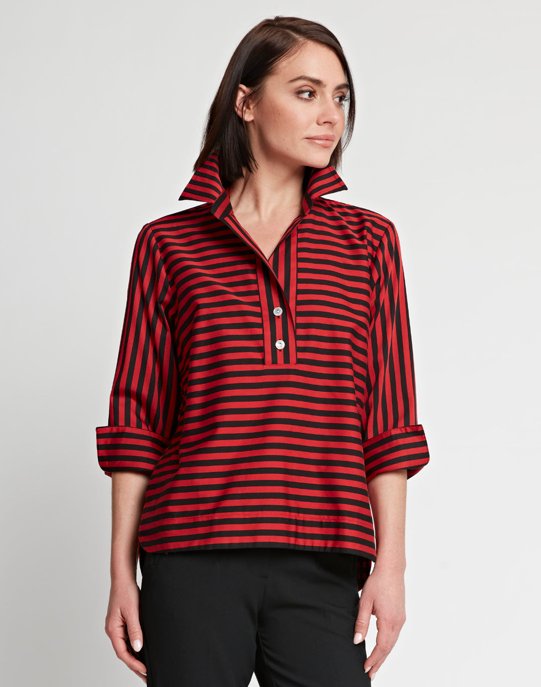 Aileen 3/4 Sleeve Stripe/Gingham Black Combo Top