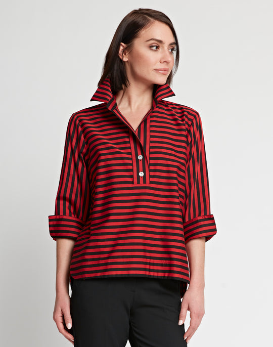 Aileen 3/4 Sleeve Stripe/Gingham Black Combo Top