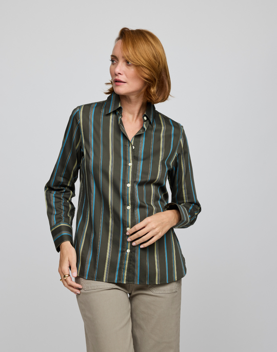 Reese Long Sleeve Variegated Satin Stripe Shirt